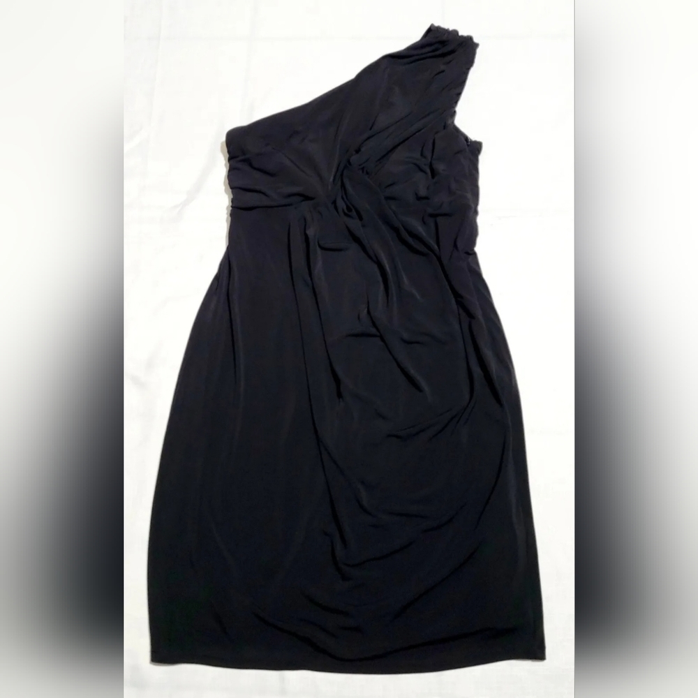 Ellen Tracy Womens Dress Size 10 Black One Shoulder Dressy Zip Slimming Ribbed